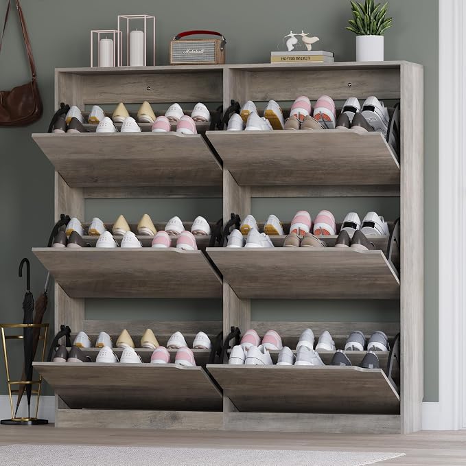 Shoe Cabinet with 6 Flip Drawers, Slim Narrow Shoe Storage Cabinet, - Image 7