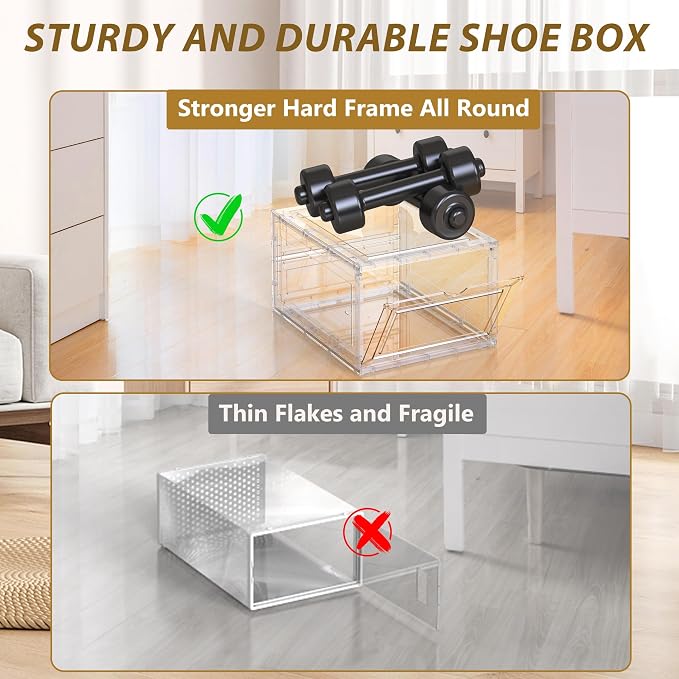 Mitees 10 Pack XX Large Thicken Sturdy Hard Plastic Clear Stackable Shoe - Image 6