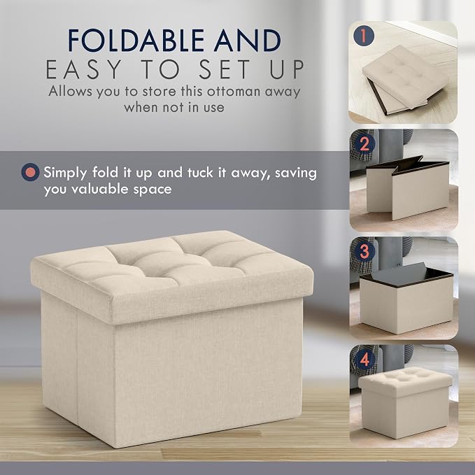 Ornavo Home Small Storage Ottoman Foldable Collapsible Rectangle Linen Ottoman - Image 5