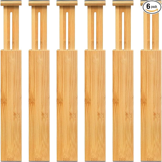 VaeFae 6-Pack Bamboo Drawer Dividers – Adjustable 14"-19.1", Spring-Loaded by VaeFaeDirect