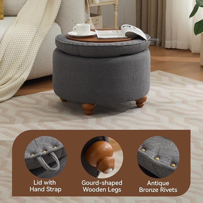 24Inch Round Storage Ottoman - Image 3