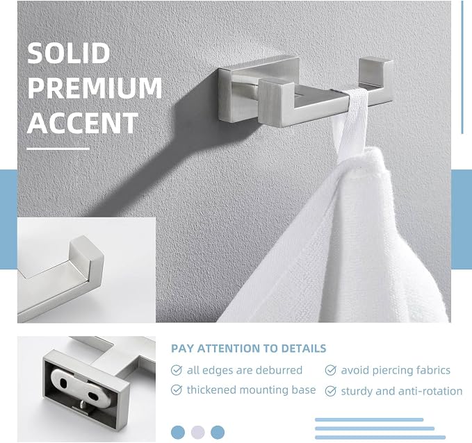 Angle Simple Towel Hook for Bathroom, SUS 304 Stainless Steel Double Robe Coat - Image 4