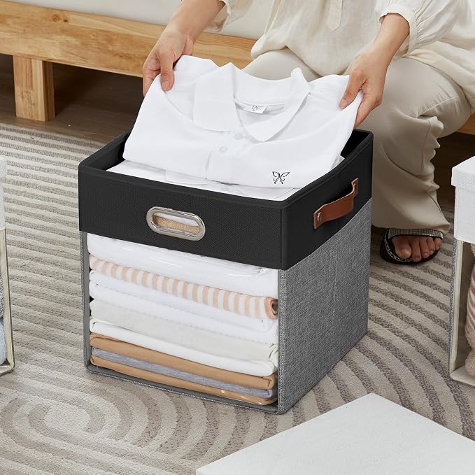 Fabric Storage Cubes with Clear Windows and Lids, Decorative Storage Boxes - Image 5