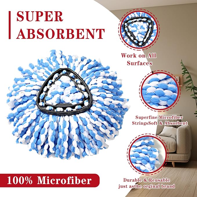 2 Pack Spin mop Replacement Head, Spin mop Scrub Brush, Microfiber Mop Refills - Image 3
