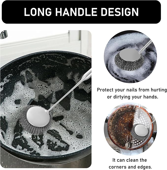 Stainless Steel Wool Metal Wire Scrubber Sponge Scouring Pads Brush Set - Image 5