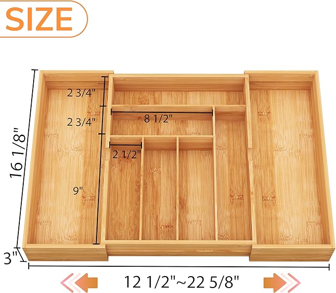 BAMEOS 3" Deepth Expandable Drawer Organizer, Deep Flatware Organizer, - Image 3