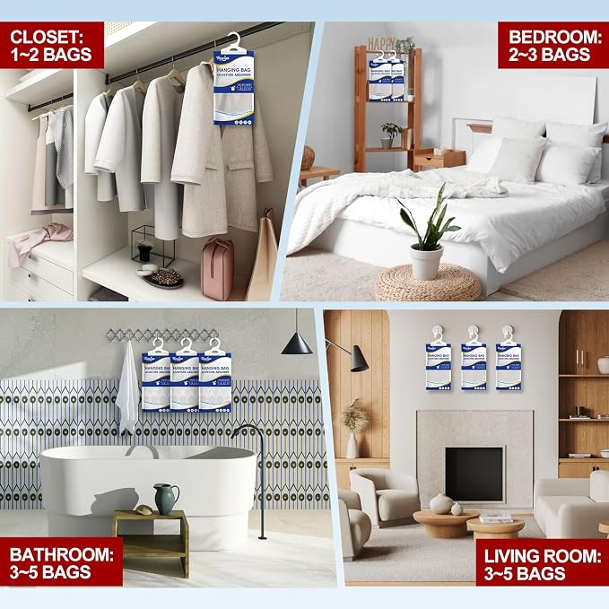 20 Pack Moisture Absorbers Packets, Hanging Closet Dehumidifier Bags, Humidity - Image 7