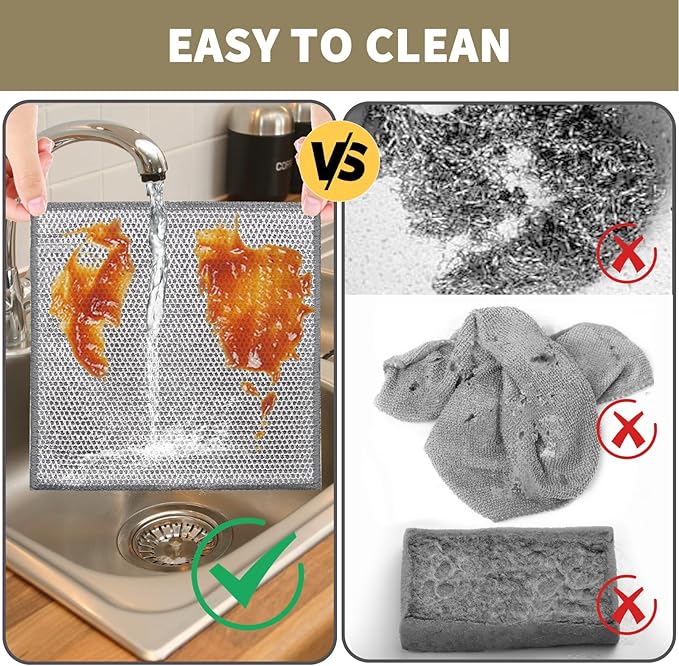 2 in 1 Stainless Steel Scrubber & Microfiber Cleaning Cloth, 10 Pack Towel & - Image 5