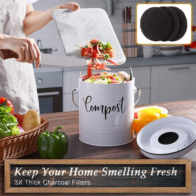 Compost Bin Kitchen, 1.3 Gallon Farmhouse Kitchen Compost Bin Countertop - Image 3