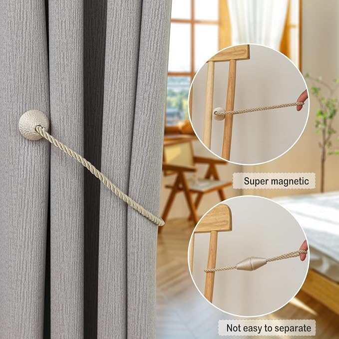 Magnetic Curtain Tiebacks 6 Pack Outdoor Rope Curtain Tie Backs Decorative - Image 4