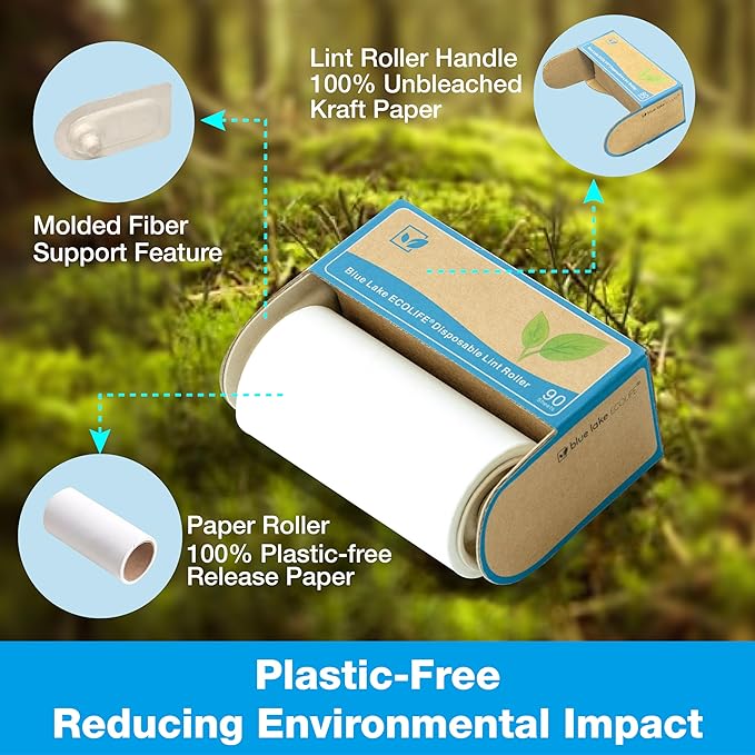 Blue Lake ECOLIFE Plastic-Free Lint Roller – 4-Pack | Extra Sticky & Eco-Lint - Image 2