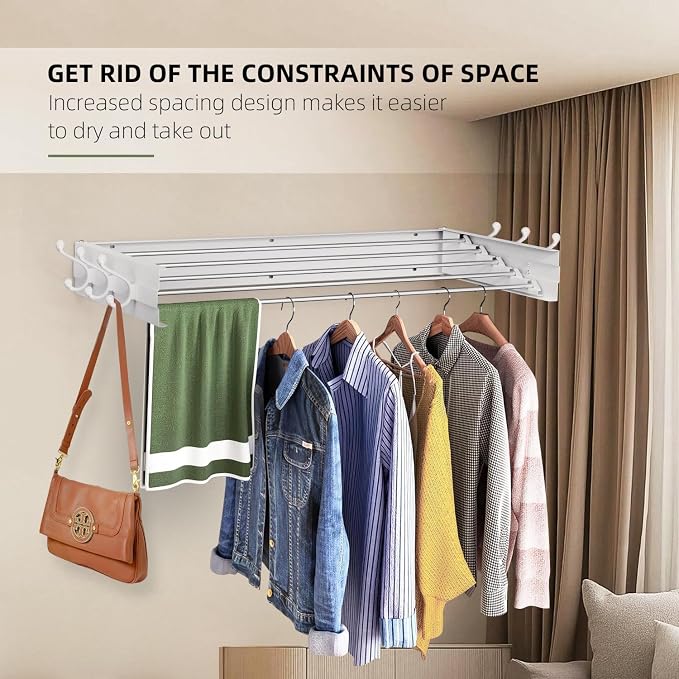 Laundry Drying Rack, Collapsible Wall Mounted Clothes Drying Rack - Image 3