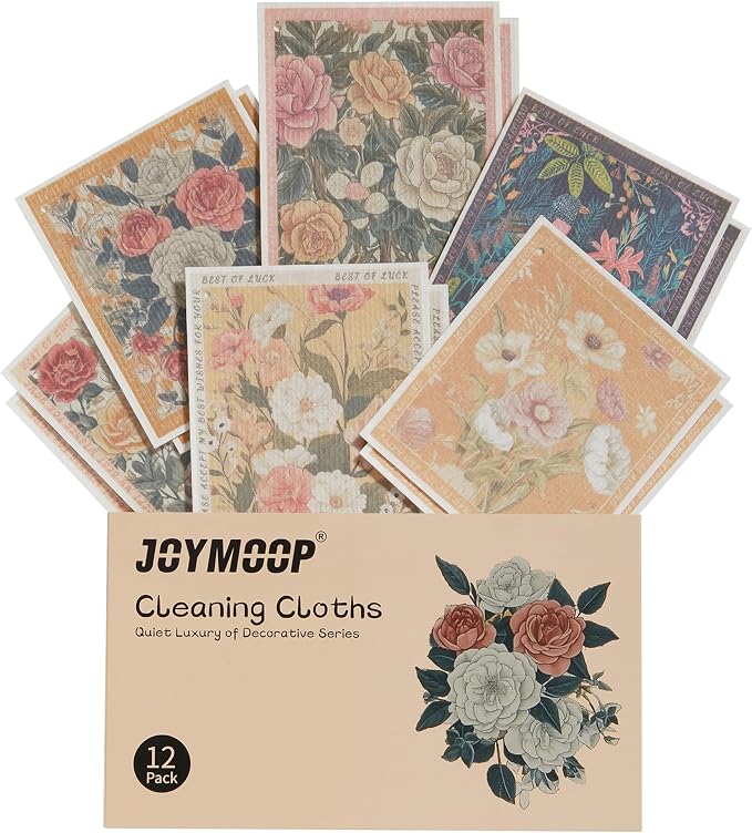 JOYMOOP 12 Pack Decorate Cleaning Cloth, Reusable Absorbent Dish Towels by JOYMOOP