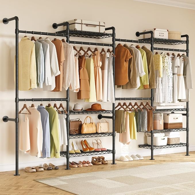 ONBRILL L4 Wall Mounted Industrial Pipe Clothing Rack, Closet Organizer System - Image 2