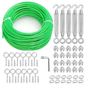 100 Ft Turnbuckles for Cables Wire, 3/16" Green PVC Coated Wire Rope Kit by hannger
