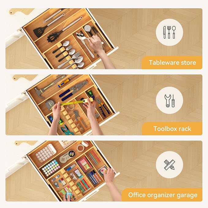 Yofidra Pure Bamboo Silverware Drawer Organizer: 16.9x18.9 Expandable Large - Image 6
