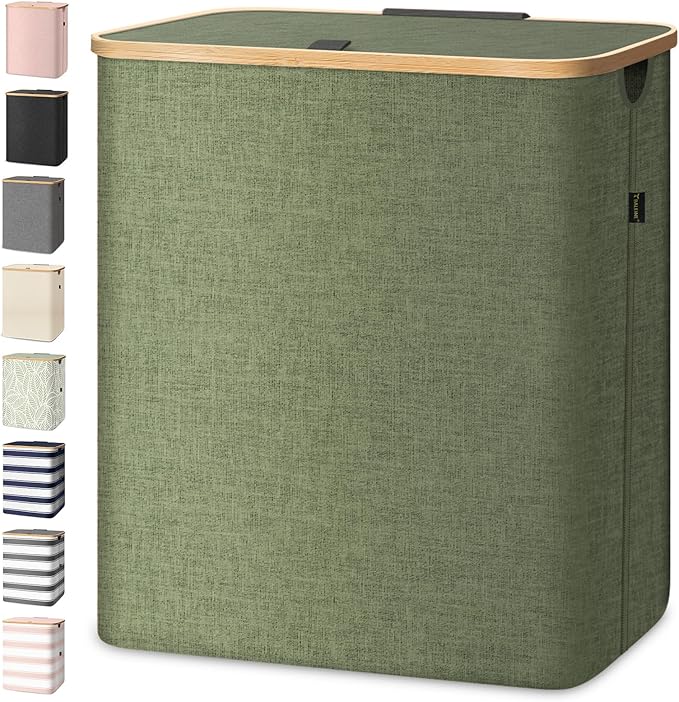 BALEINE Laundry Hamper with Lid, Tall Laundry Baskets with Bamboo Pull Handles by BALEINE