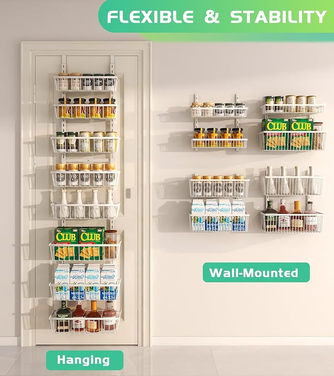White 12 Inch Wide Narrow Over The Door Pantry Organizer, Pantry Organization - Image 4