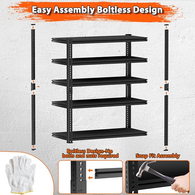 Storage Shelves Heavy Duty 3 PCS, 5-tier Adjustable Metal Industrial Utility - Image 6