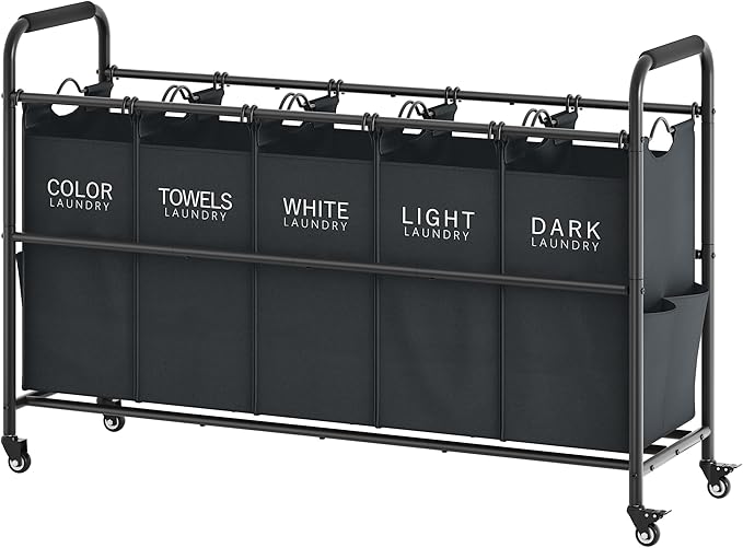 Tajsoon 5 Bag Laundry Sorter Cart, 5 Section Laundry Hamper by Tajsoon