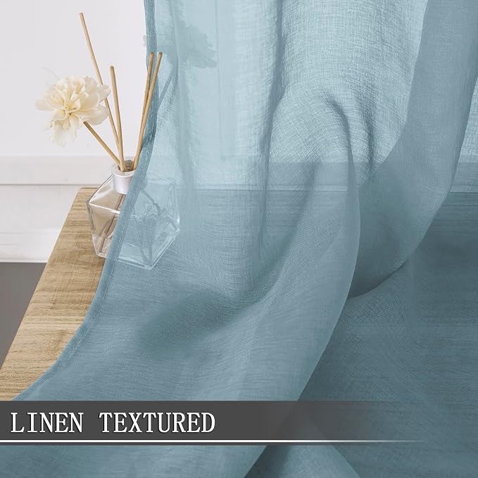 Tollpiz Sheer Curtains Linen Textured Bedroom Curtain Sheers Light Filtering - Image 2