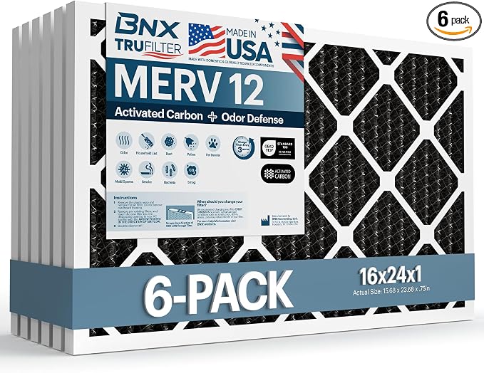 BNX TruFilter 16x24x1 MERV 12 Odor Defense AC Furnace Air Filter by BNX