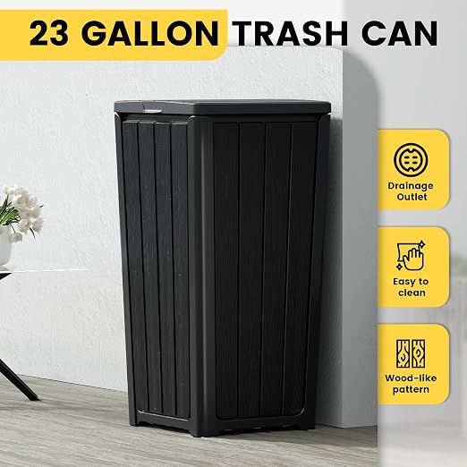 Outdoor Trash Can with Lid, Waterproof Resin Garbage Can with Tiered Lid - Image 4