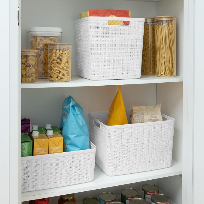 Curver Set of 4 Jute Large Decorative Plastic Organization and Storage Baskets - Image 8