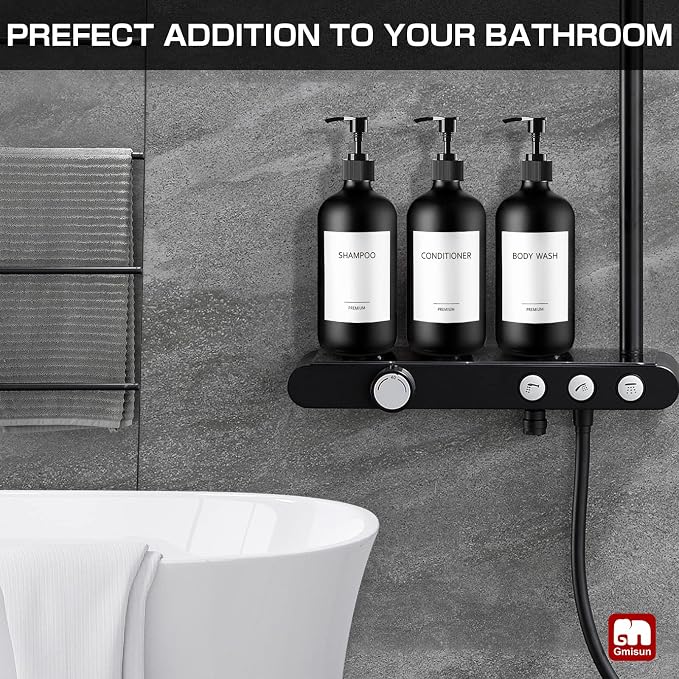 GMISUN Black Shampoo and Conditioner Dispenser, Shower Soap Dispenser Bottles - Image 4