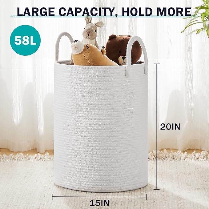 Woven Rope Laundry Hamper Basket by YOUDENOVA, 58L Tall Laundry Basket - Image 3