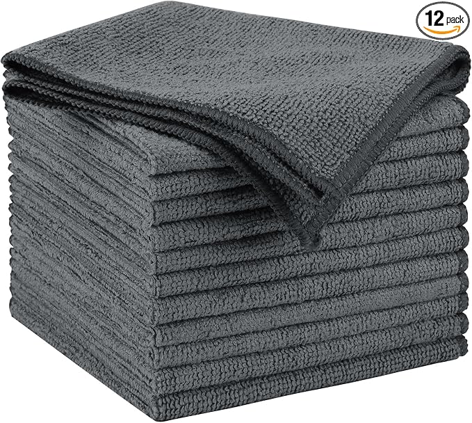 AIDEA Microfiber Cleaning Cloth Grey 12PK, Microfiber Towels by AIDEAHOME