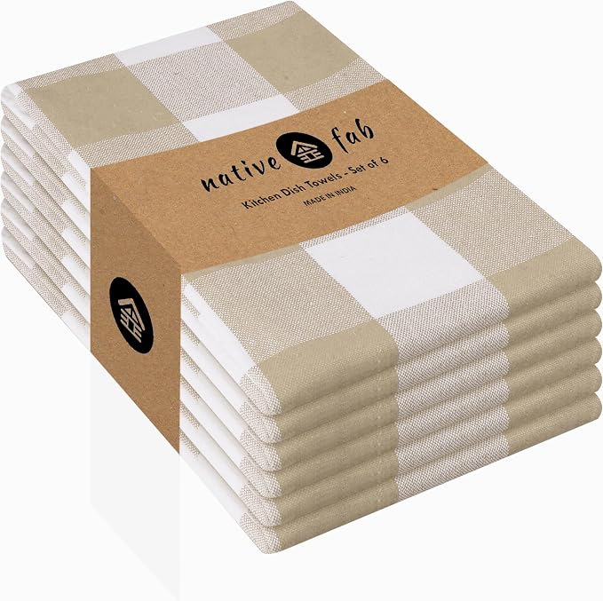 Native Fab 6 Pack Buffalo Check Kitchen Towels16 x26 by NativeFab