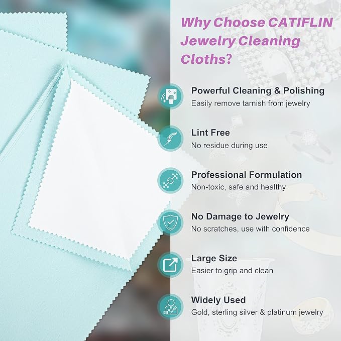 CATIFLIN 3PCS Sea Blue Silver Polishing Cloths, Tarnish Remover, Reusable & - Image 2