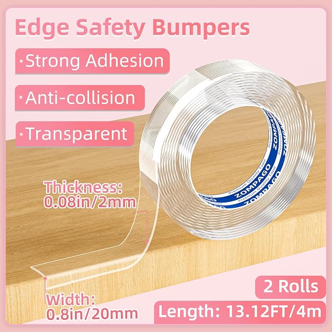 Clear Soft Corner Protectors for Furniture Strip, 0.8in x13FT, 2 RollSharp Edge - Image 2