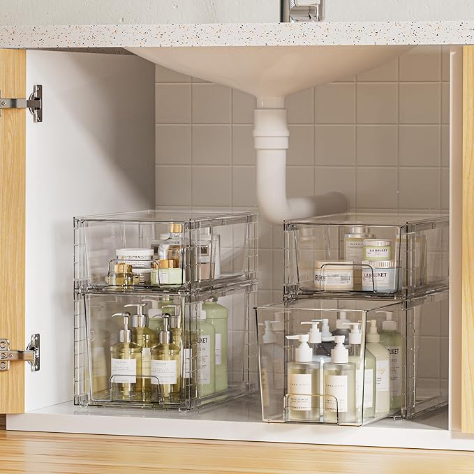 Vtopmart 6 Pack Clear Stackable Storage Drawers, Plastic Drawers - Image 4