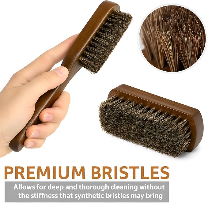 TAKAVU Leather & Upholstery Cleaning Brush Set, 100% Horse Hair Bristle - Image 3