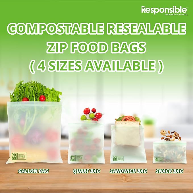 Certified Compostable Large GALLON Resealable Zip Bag, Extra Strength Food Bags - Image 4