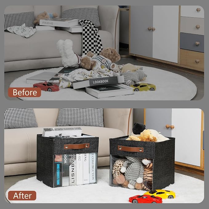 HNZIGE Fabric Cube Storage Bins 11 x 11, Collapsible Storage Cubes Bins - Image 4