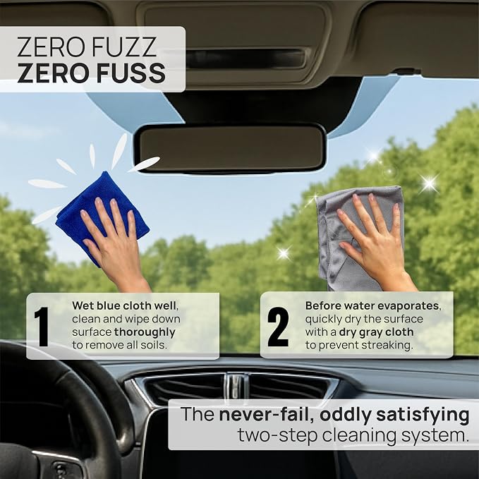 Claro Glass Towels Car Detailing 8-Pack – Streak Free Windshield Cleaner Cloth - Image 4