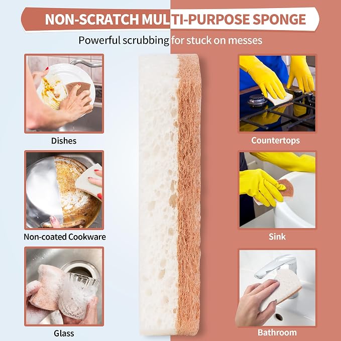 HOMERHYME Natural Dish Sponge 24 Pack, Non-Scratch Scrub Sponge, Eco - Image 3