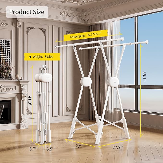 BIREN Clothes Drying Rack Heavy Duty Clothing Racks Extending Laundry Rack Two - Image 6