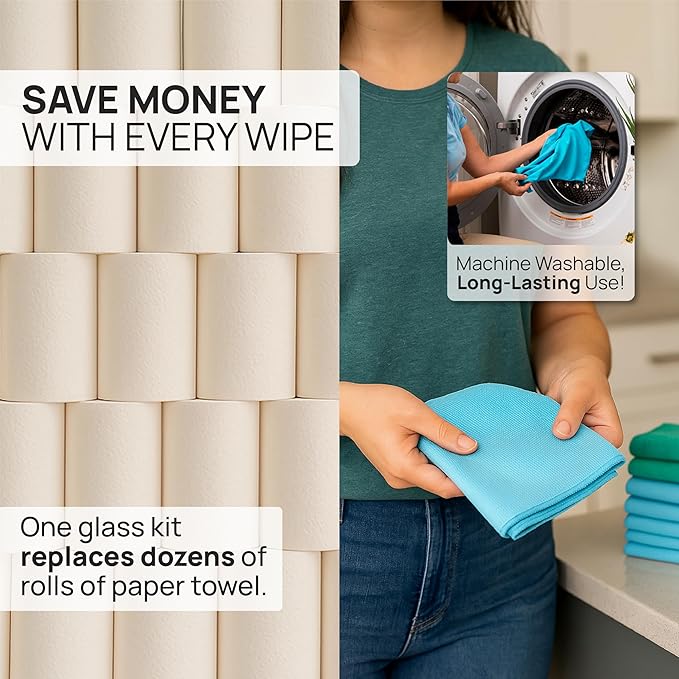 Claro 2 Step Glass Cleaning Cloth 8-Pack – Green Wet & Blue Dry Microfiber - Image 5