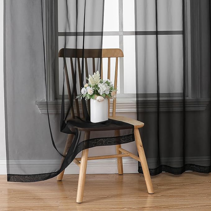 Chyhomenyc Sheer Black Curtains 90 inches Long 2 Panels, Light Filtering Soft - Image 5