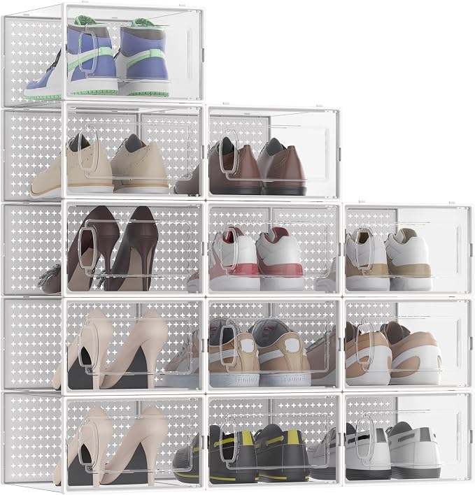 12 Pack X-Large Modular Clear Plastic Stackable Shoe Storage Organizer - Image 8