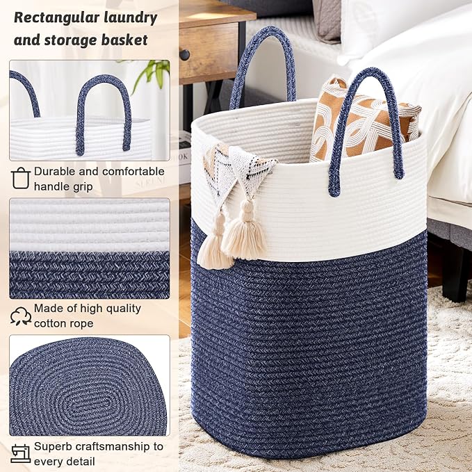 Laundry Basket, Woven Cotton Rope Laundry Hamper, Versatile Storage - Image 2