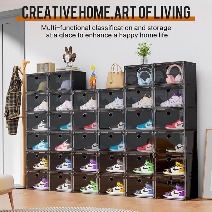 KEFA XL Shoe Storage Box Organizer, 8 Pack Shoe Boxes Clear Plastic Stackable - Image 2
