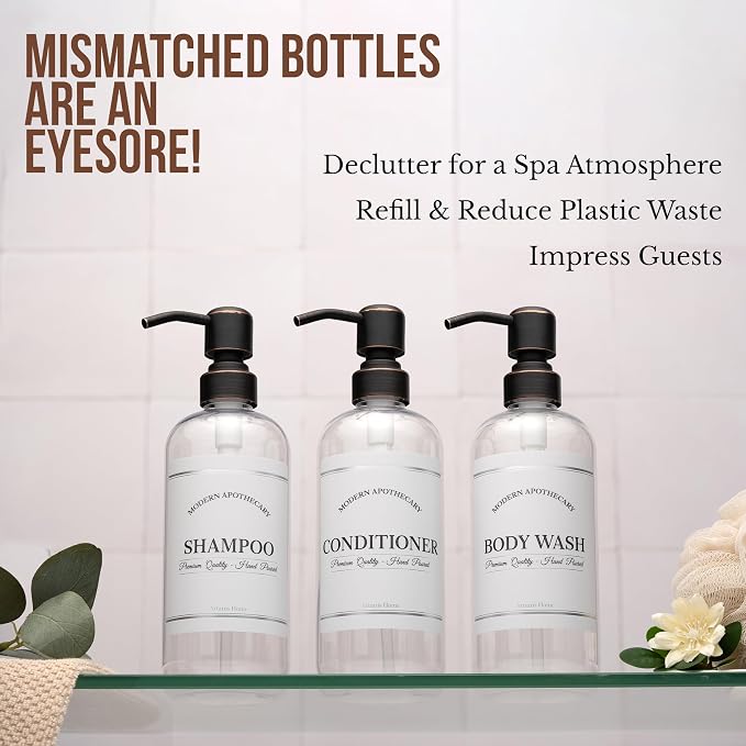 Clear Refillable Shampoo, Conditioner, and Body Wash Bottles - Image 2