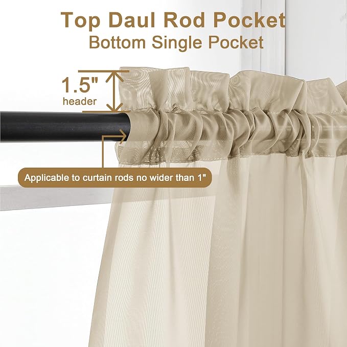 Chyhomenyc Taupe Sheer Curtains 63 Inch Length 2 Panels, Light Filtering Airy - Image 3