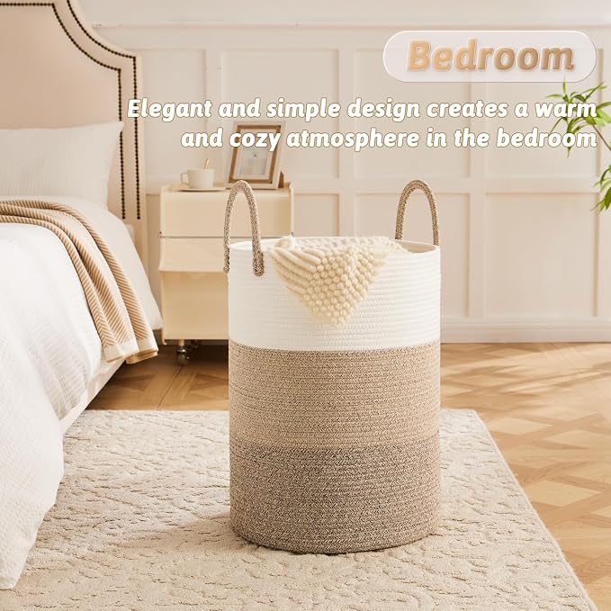 Laundry Basket, Woven Cotton Rope Laundry Hamper, 60L - Image 4