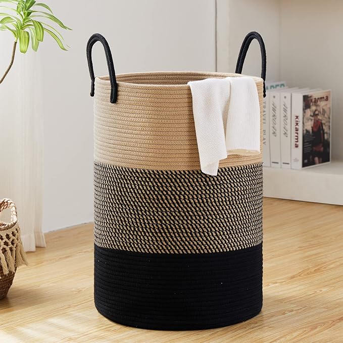 Fiona's magic 58L Large Woven Laundry Hamper, Tall Cotton Rope Laundry Basket by Fionasmagic